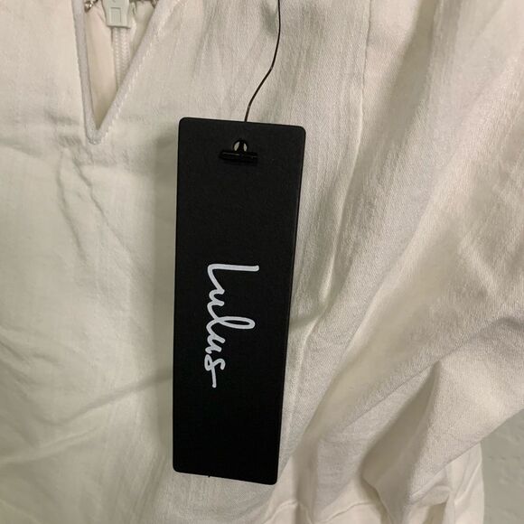 NWT LULUS Sunny Oasis White Ruffled Faux-Wrap Mini Dress. Size Small - Picture 9 of 11